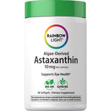 Rainbow Light Algae-Derived Astaxanthin softgels, 10 mg per 2 softgels, total 60 softgels.