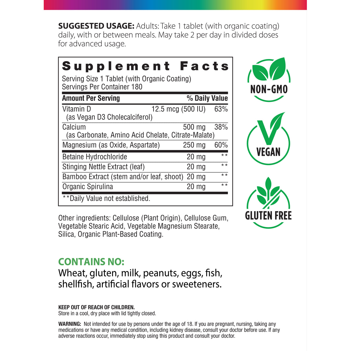 The Supplement Facts panel for RL Food-Based Calcium with 180 tablets is displayed.