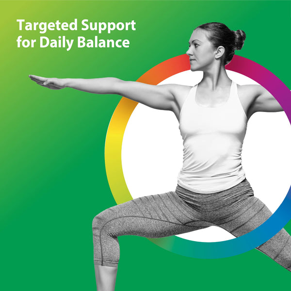 An adult woman practices yoga in a warrior pose indoors.