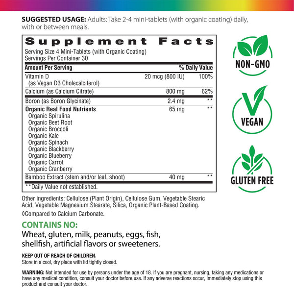 Supplement Facts panel for RL Calcium Citrate Mini-Tabs, 120 Tablets.