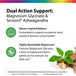 Product highlights graphic stating Supports stress, anxiety & adrenal cortisol health, Magnesium Glycinate is gentle on the stomach for daily use.