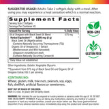 Supplement Facts for Oregano Blackseed 8,000 mg, 90 Softgels, showing ingredients and nutritional information.