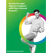 Man smiling, flexing with excitement, against a colorful arc and green background, with text 'Double Strength Digestive Support with Plant-Sourced Enzymes'.