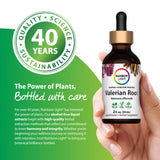 Valerian Root Liquid Extract, 2 fl. oz. (59 mL) dropper bottle with label showing Non-GMO, Vegan, and Gluten Free.