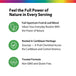 Product highlights graphic stating Full-Spectrum Fruit & Leaf Blend, Caribbean Heritage Soursop, cherished fruit, Trusted Formula Non-GMO and Gluten Free.