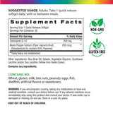 Shows Supplement Facts panel for Co Q-10 200mg, containing details about 30 softgels.