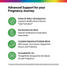 Product highlights graphic stating Folate for Baby's Development, Key Nutrients for Mom, Complete Digestive & Probiotic Blend, Formulated for 35+