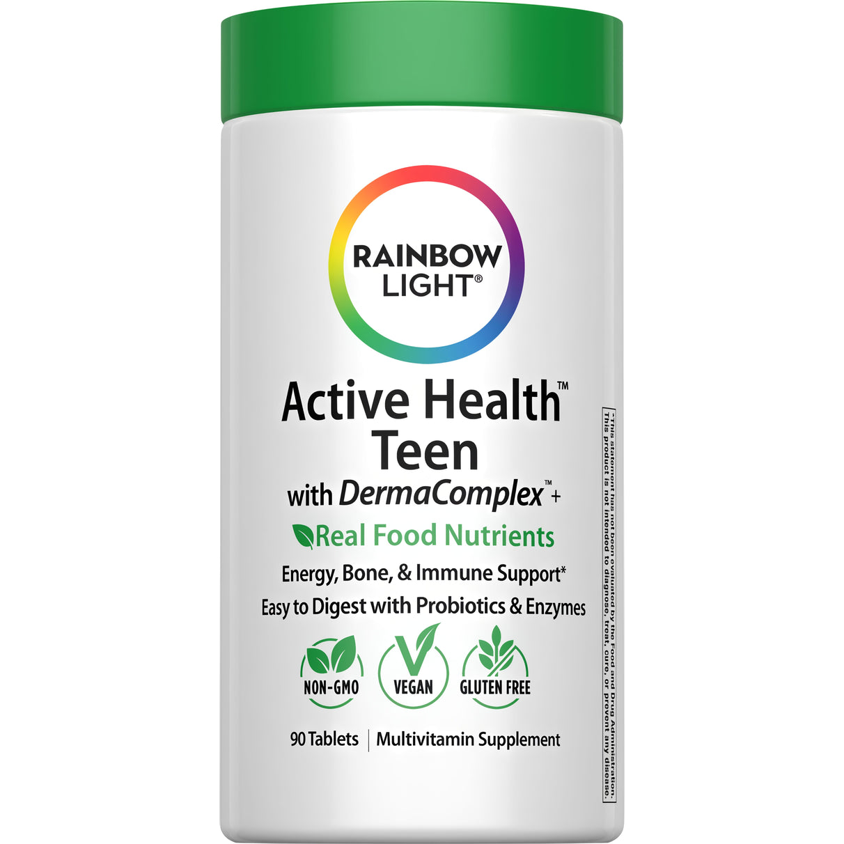 Rainbow Light Active Health Teen Multivitamin Supplement, 90 tablets in a bottle.
