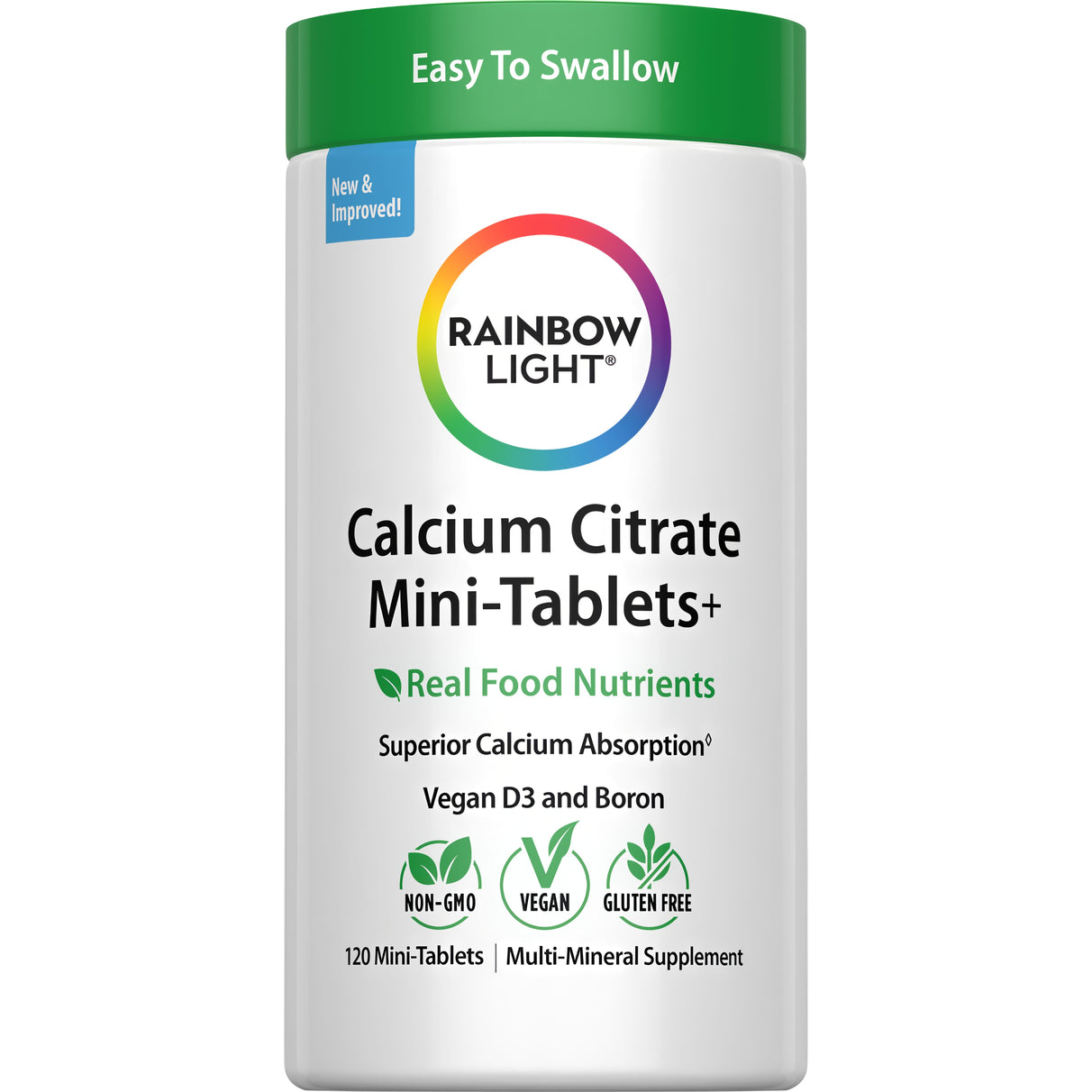 Mini-comprimés de citrate de calcium + nutriments alimentaires réels, 120 mini-comprimés véganes