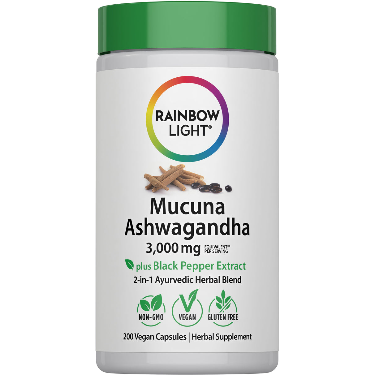 Mucuna Ashwagandha, 3000 mg (por porção), 200 Cápsulas Veganas