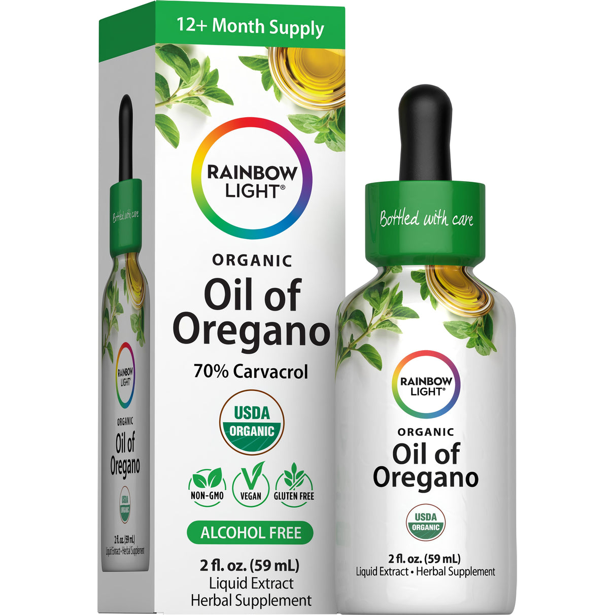 Extracto líquido de aceite de orégano sin alcohol (orgánico), 2 fl oz (59 mL) líquido