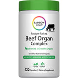 Rainbow Light Pasture Raised Beef Organ Complex includes 5 grassfed organs in 120 capsules.